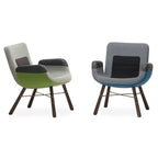 Fauteuil lounge contemporain en matériaux mixtes avec détails en bois, métal et cuir pour le salon