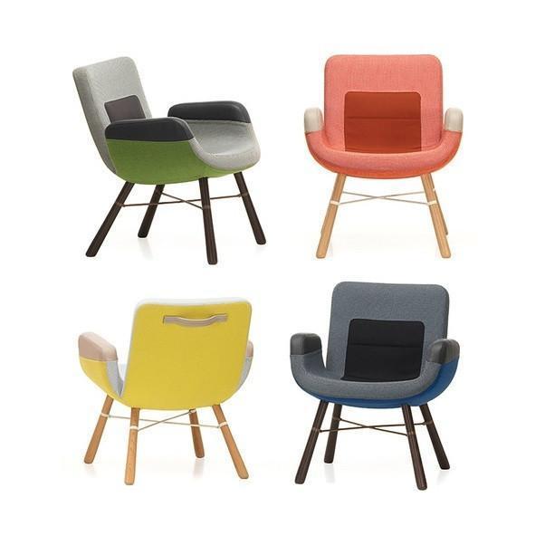 Fauteuil lounge contemporain en matériaux mixtes avec détails en bois, métal et cuir pour le salon