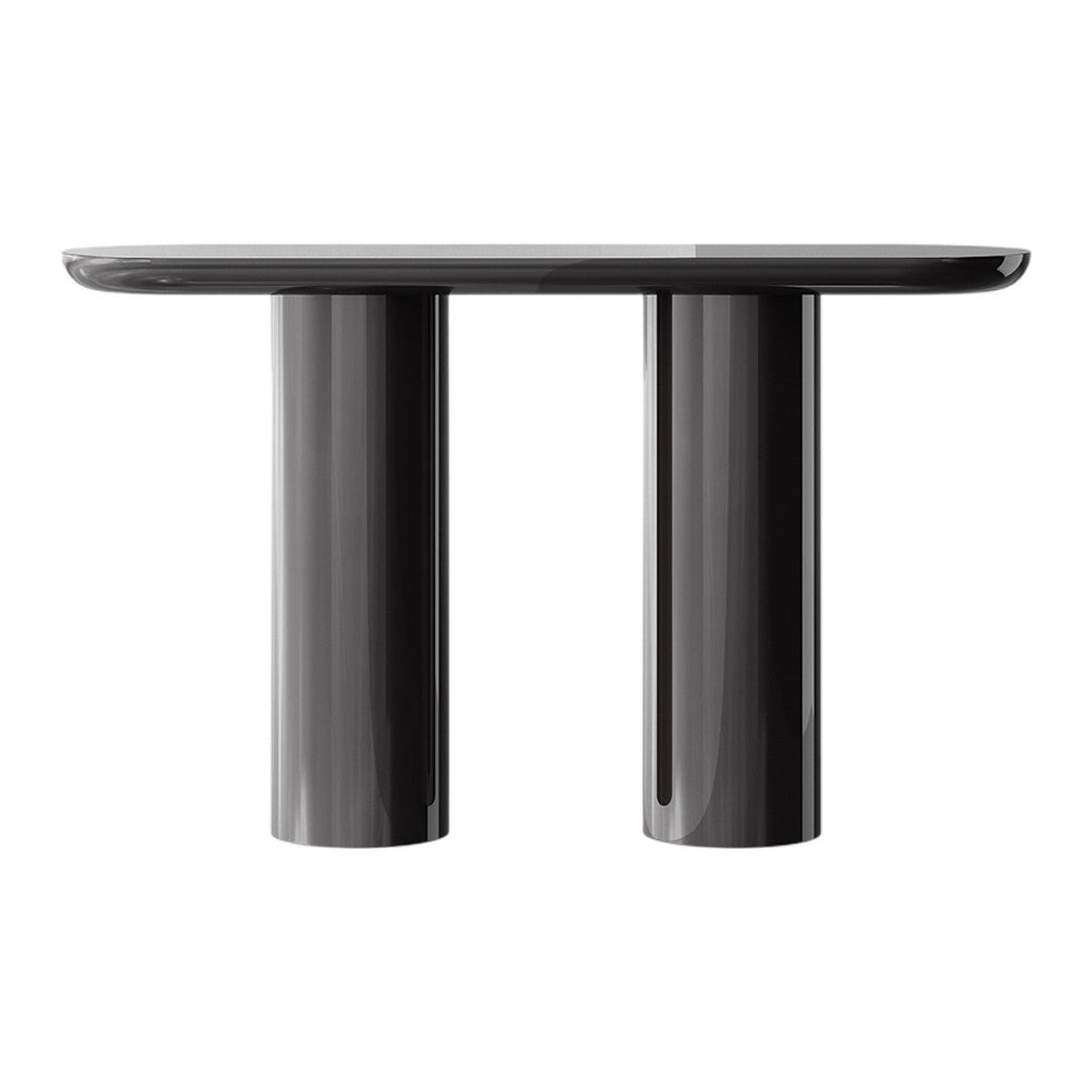 Console moderne laquée avec plateau ovale et pieds cylindriques pour le couloir