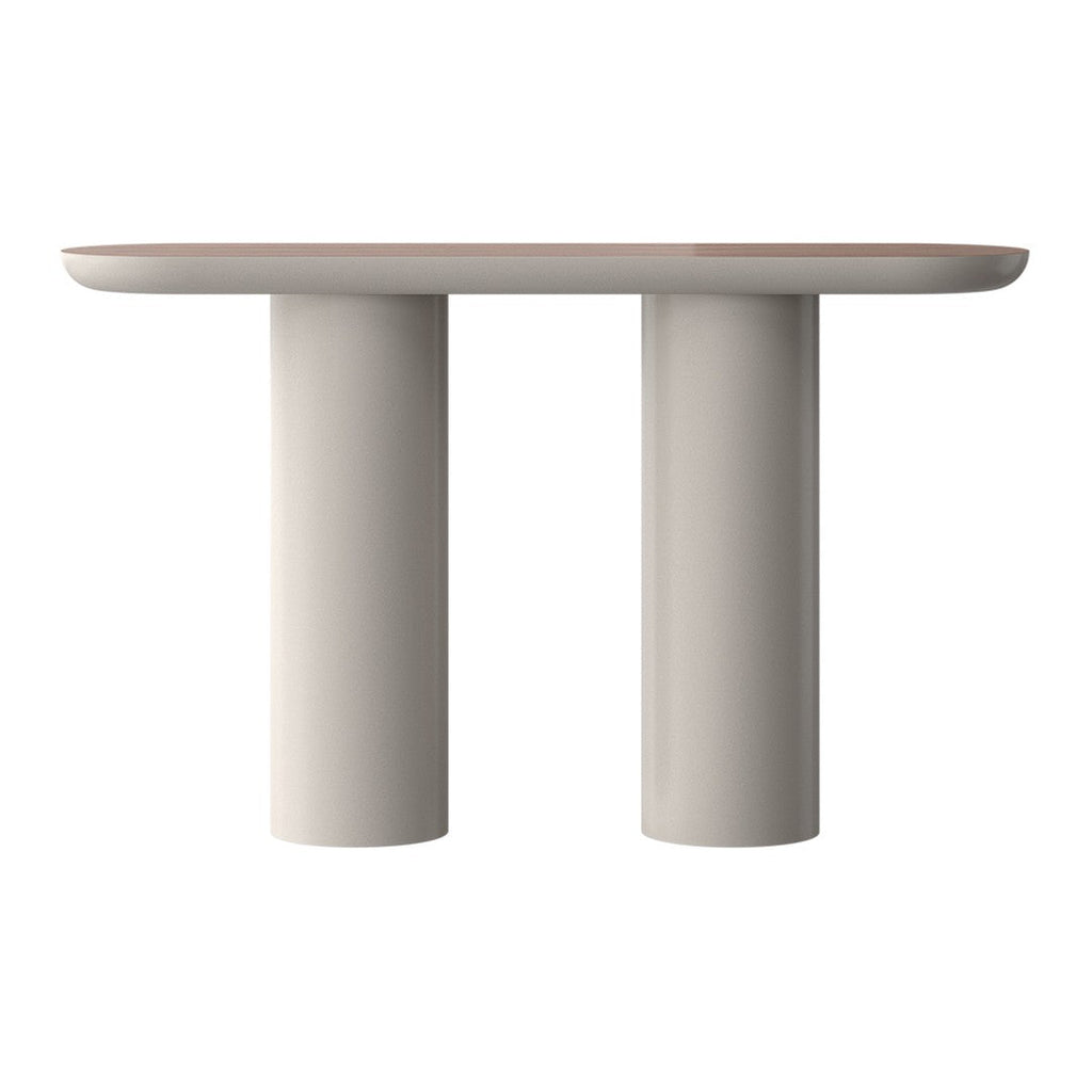 Console moderne laquée avec plateau ovale et pieds cylindriques pour le couloir