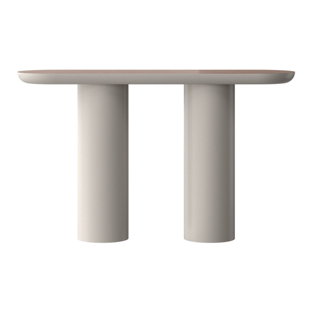 Console moderne laquée avec plateau ovale et pieds cylindriques pour le couloir