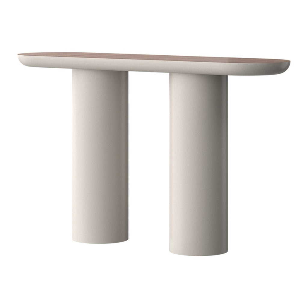 Console moderne laquée avec plateau ovale et pieds cylindriques pour le couloir