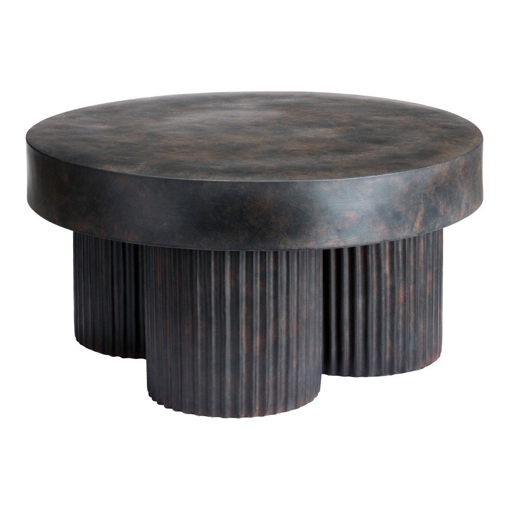 Table basse sculpturale peinte à la main avec pieds cannelés inspirés des colonnes grecques pour le salon