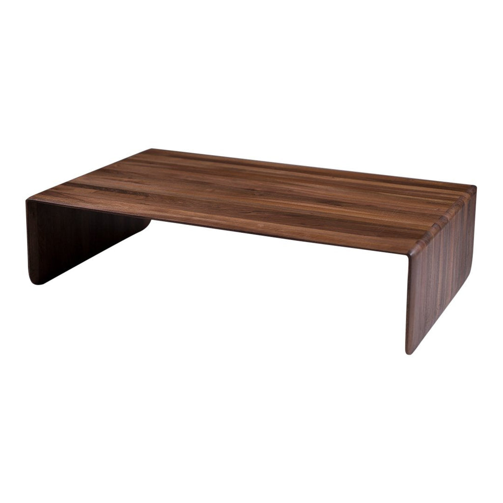 Table basse artisanale en bois massif avec finition huilée et cirée naturelle pour salon