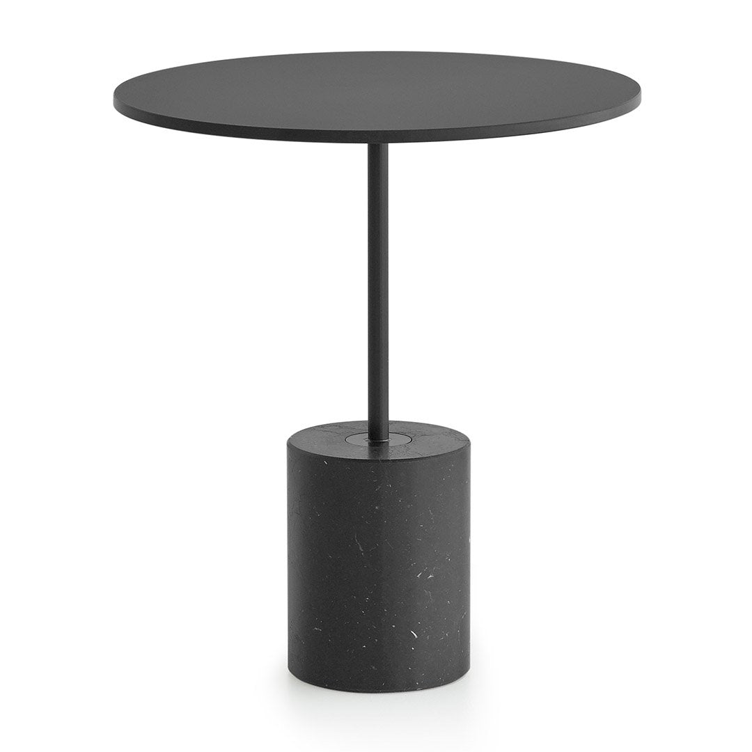 Table d'appoint contemporaine avec base en marbre ou béton et plateau en stratifié pour salon ou bureau
