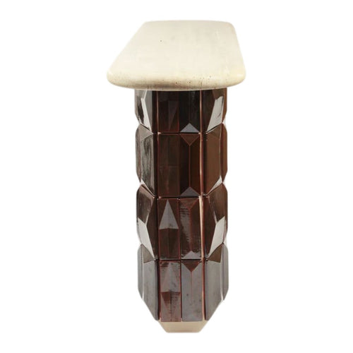 Console en bois laqué et carreaux de terre cuite avec piètement hexagonal sculptural pour couloir