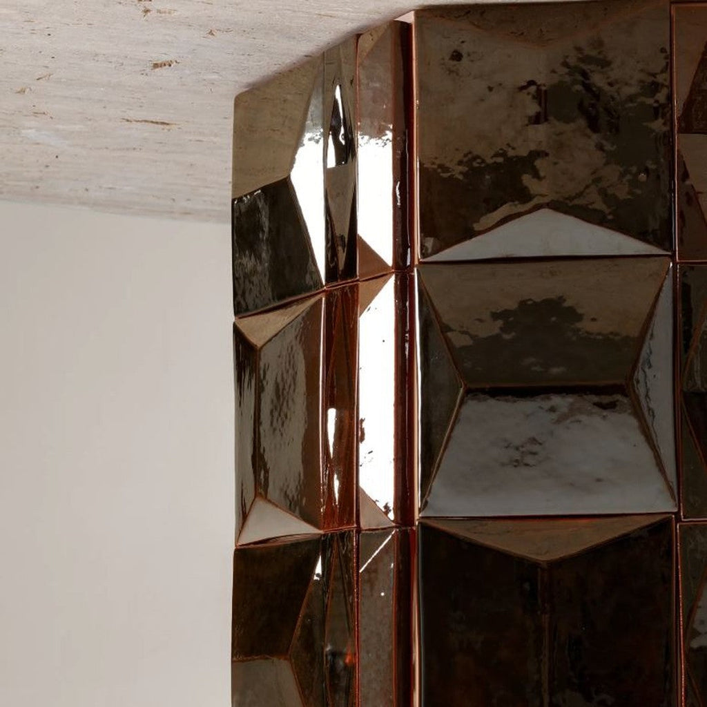 Console en bois laqué et carreaux de terre cuite avec piètement hexagonal sculptural pour couloir