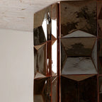 Console en bois laqué et carreaux de terre cuite avec piètement hexagonal sculptural pour couloir