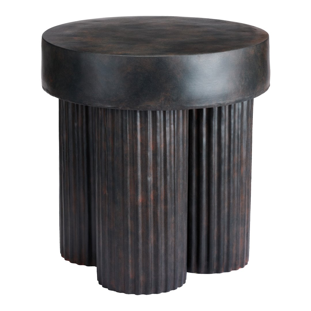 Table d'appoint sculpturale en béton fibré peint à la main avec pieds cannelés inspirés des colonnes grecques pour salon