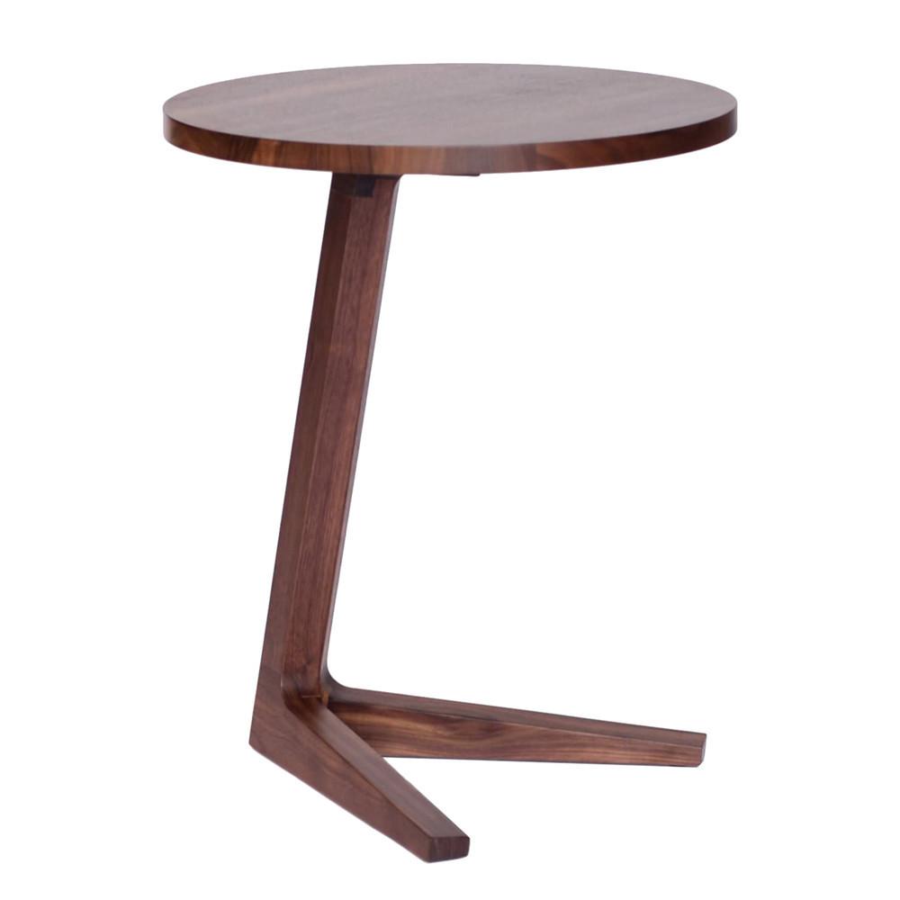 Table d'appoint contemporaine en chêne massif ou en noyer avec bord chanfreiné et base décalée pour salon