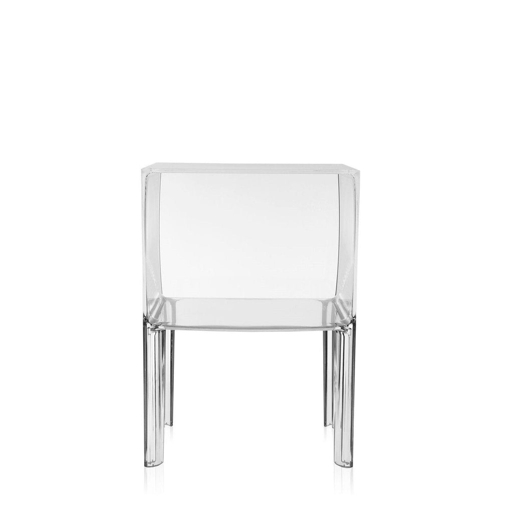 Table d'appoint contemporaine en plastique transparent avec coin réfléchissant et design incurvé pour chambre ou salon