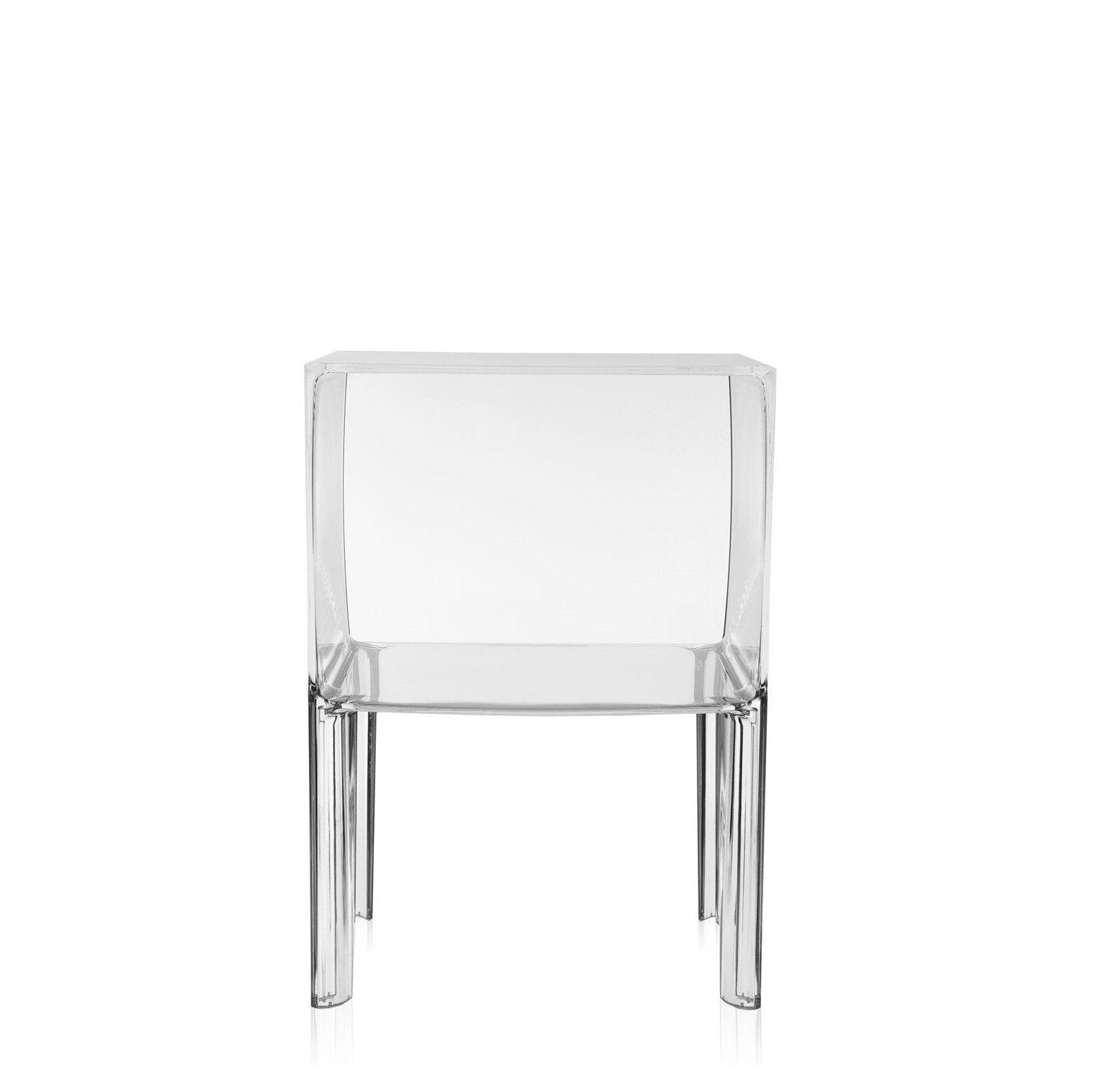 Table d'appoint contemporaine en plastique transparent avec coin réfléchissant et design incurvé pour chambre ou salon