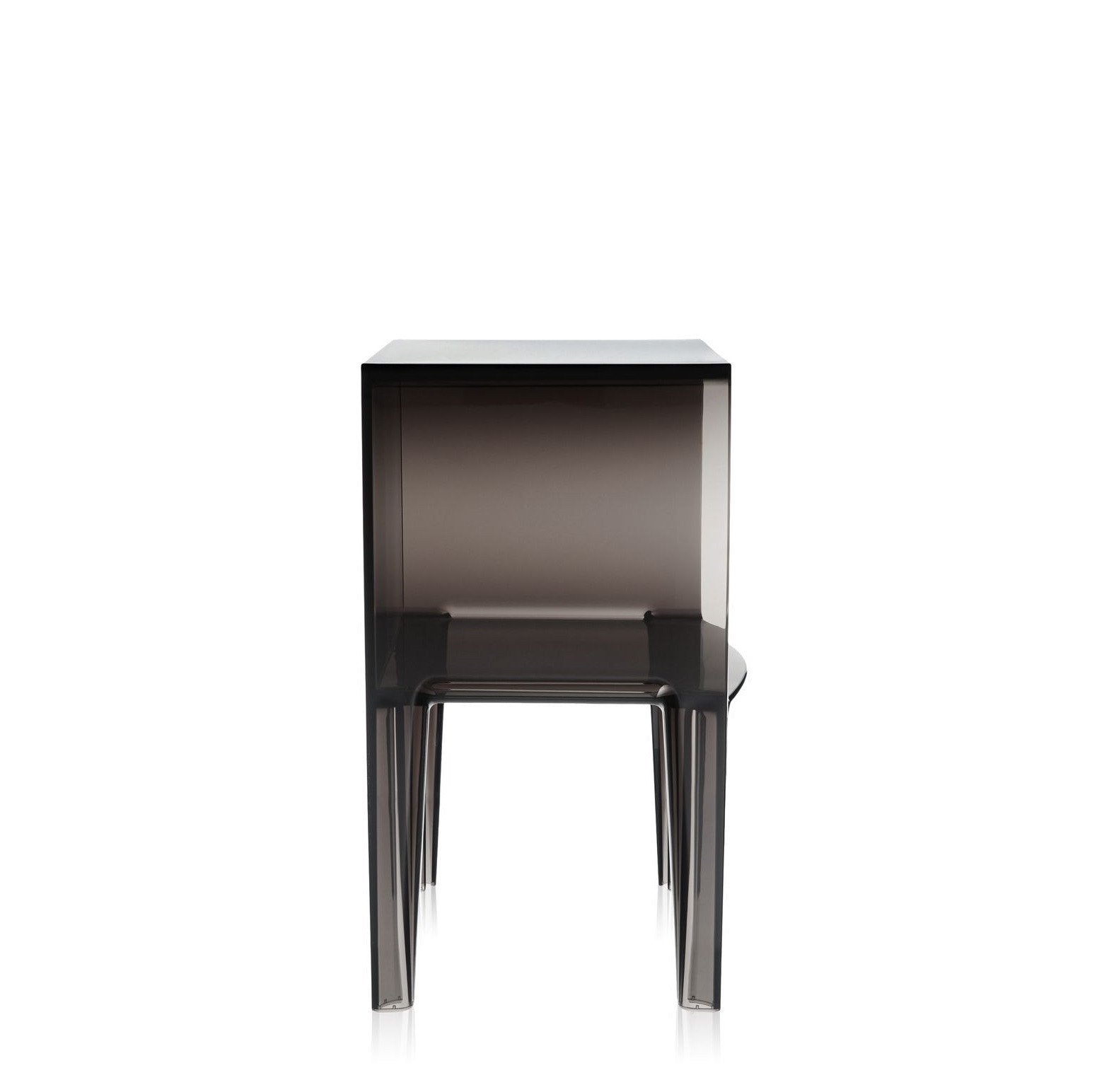 Table d'appoint contemporaine en plastique transparent avec coin réfléchissant et design incurvé pour chambre ou salon