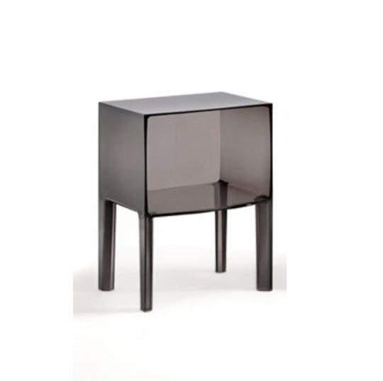 Table d'appoint contemporaine en plastique transparent avec coin réfléchissant et design incurvé pour chambre ou salon
