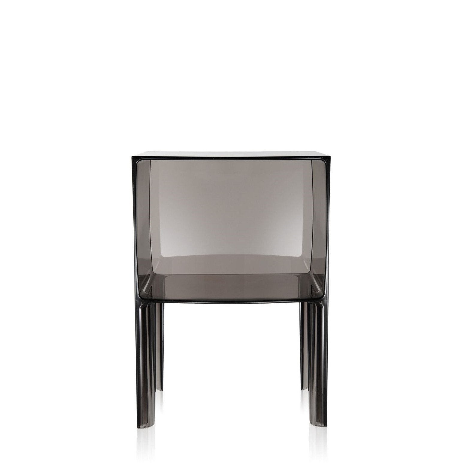 Table d'appoint contemporaine en plastique transparent avec coin réfléchissant et design incurvé pour chambre ou salon