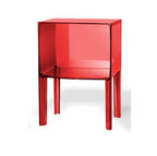 Table d'appoint contemporaine en plastique transparent avec coin réfléchissant et design incurvé pour chambre ou salon