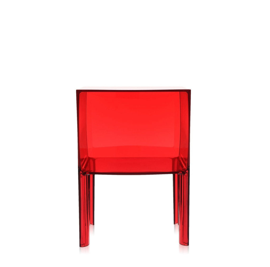 Table d'appoint contemporaine en plastique transparent avec coin réfléchissant et design incurvé pour chambre ou salon