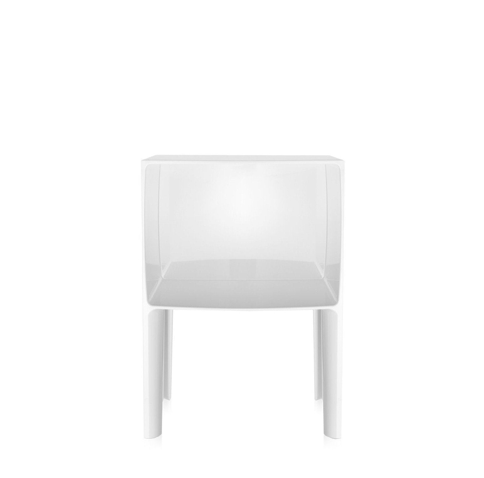 Table d'appoint contemporaine en plastique transparent avec coin réfléchissant et design incurvé pour chambre ou salon