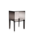 Table d'appoint contemporaine en plastique transparent avec coin réfléchissant et design incurvé pour chambre ou salon
