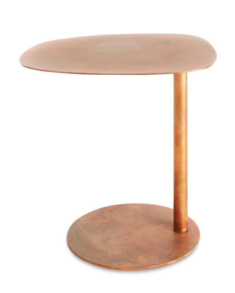 Table d'appoint contemporaine avec base en marbre et structure en acier, forme sculpturale inspirée d'une sucette, pour salon ou chambre à coucher
