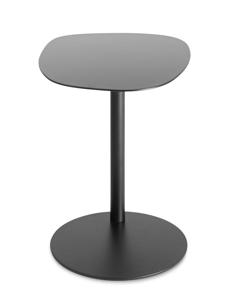 Table d'appoint contemporaine avec base en marbre et structure en acier, forme sculpturale inspirée d'une sucette, pour salon ou chambre à coucher