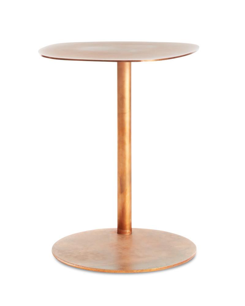 Table d'appoint contemporaine avec base en marbre et structure en acier, forme sculpturale inspirée d'une sucette, pour salon ou chambre à coucher