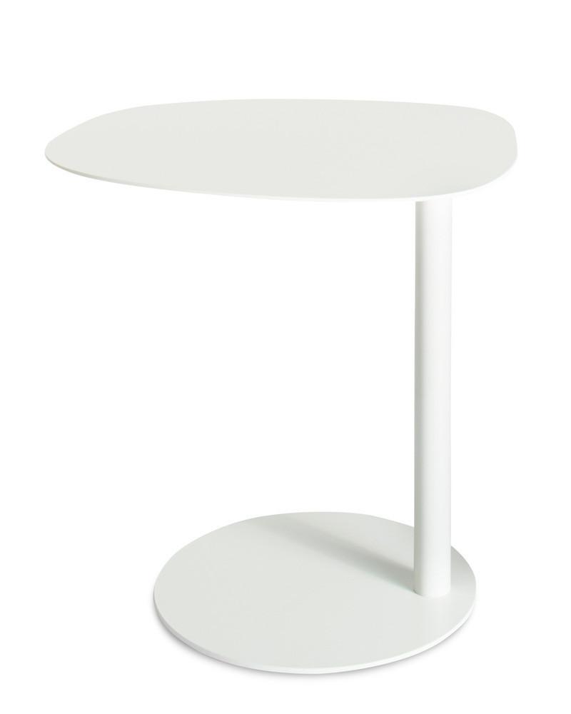 Table d'appoint contemporaine avec base en marbre et structure en acier, forme sculpturale inspirée d'une sucette, pour salon ou chambre à coucher