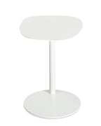 Table d'appoint contemporaine avec base en marbre et structure en acier, forme sculpturale inspirée d'une sucette, pour salon ou chambre à coucher