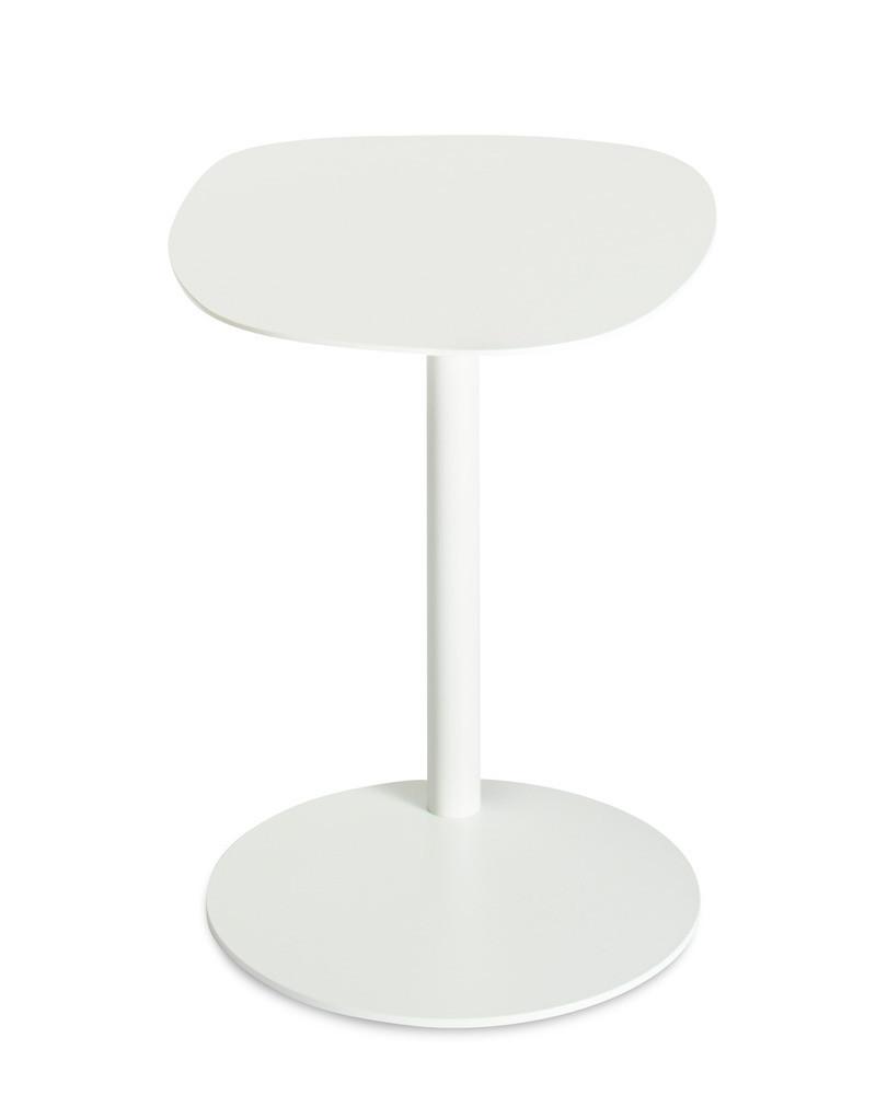 Table d'appoint contemporaine avec base en marbre et structure en acier, forme sculpturale inspirée d'une sucette, pour salon ou chambre à coucher