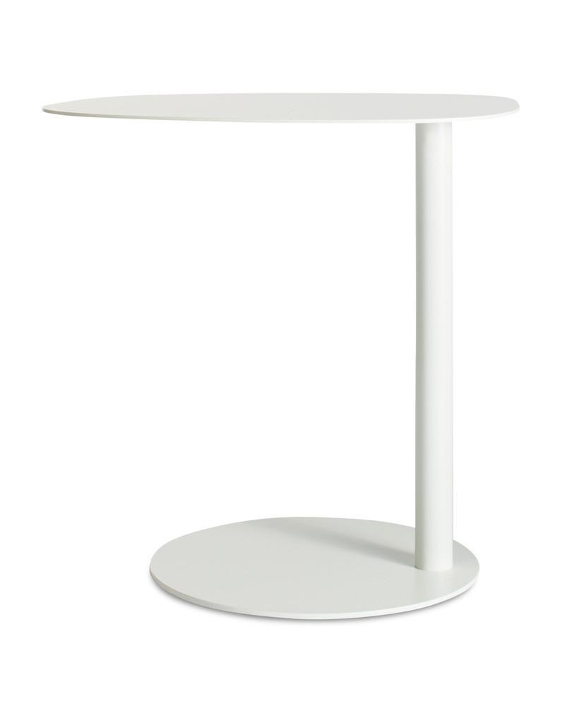 Table d'appoint contemporaine avec base en marbre et structure en acier, forme sculpturale inspirée d'une sucette, pour salon ou chambre à coucher
