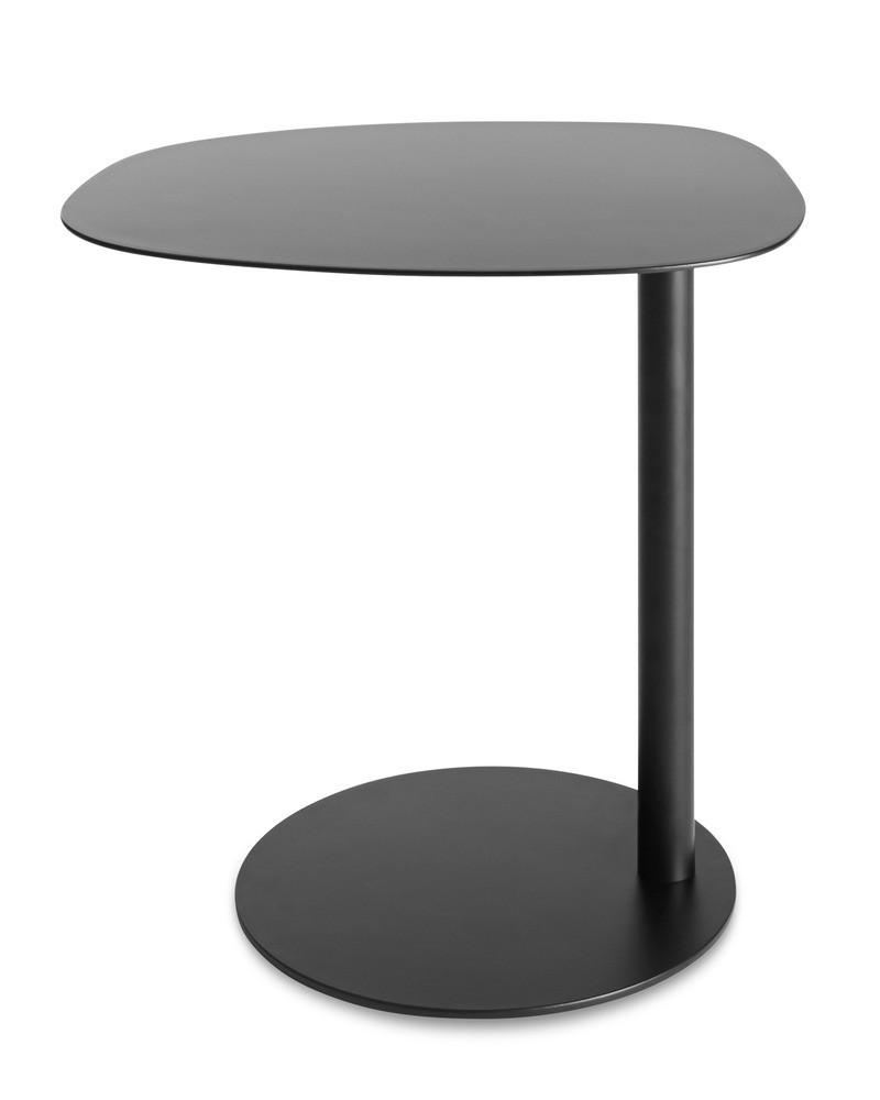 Table d'appoint contemporaine avec base en marbre et structure en acier, forme sculpturale inspirée d'une sucette, pour salon ou chambre à coucher