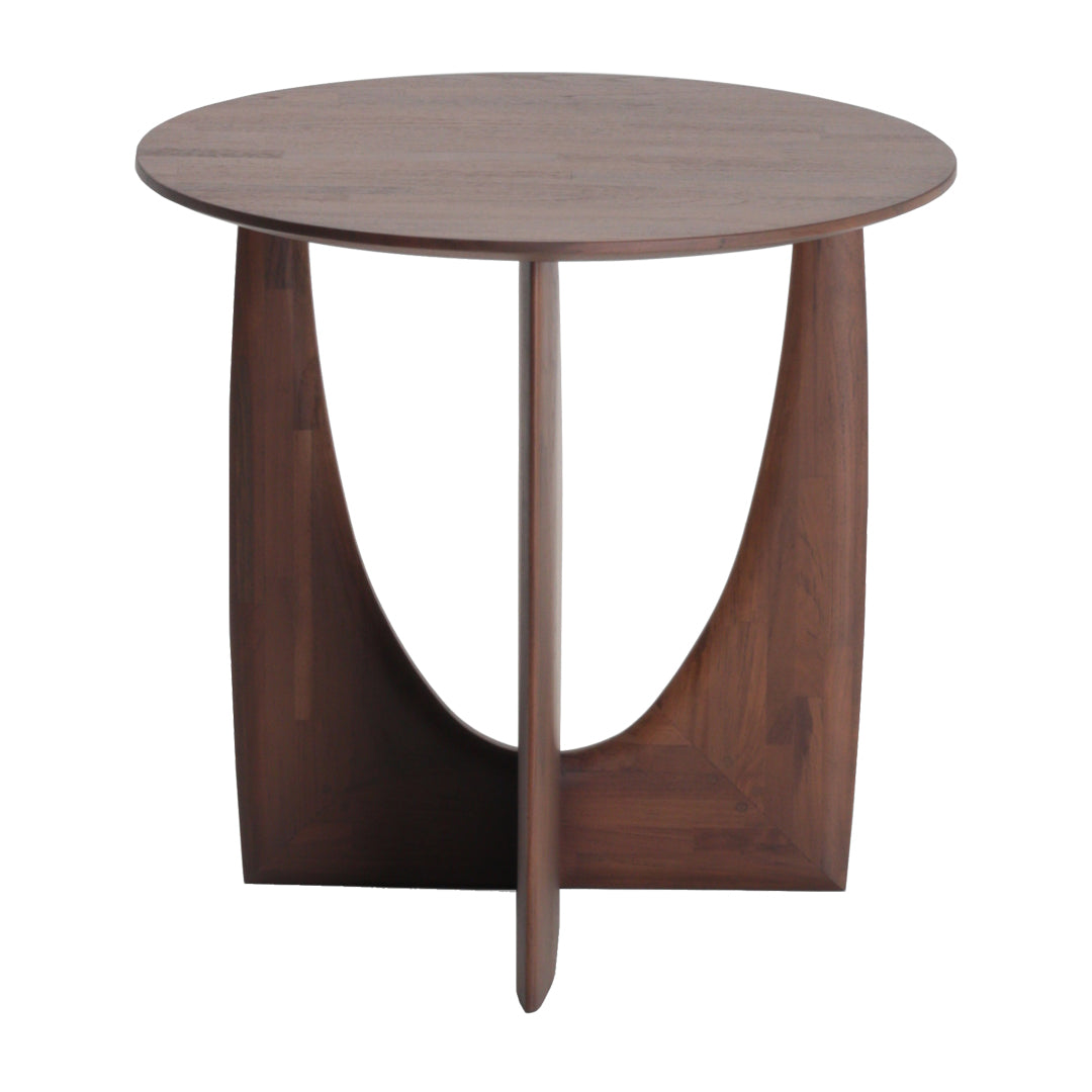 Table d'appoint contemporaine en bois massif avec forme géométrique entrecroisée pour salon