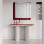 Console moderne laquée avec plateau ovale et pieds cylindriques pour le couloir