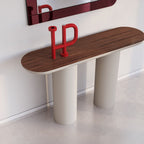Console moderne laquée avec plateau ovale et pieds cylindriques pour le couloir