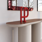 Console moderne laquée avec plateau ovale et pieds cylindriques pour le couloir