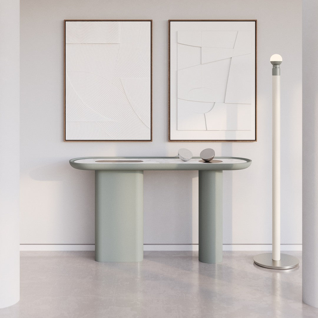 Console laquée de luxe avec plateau ovale en marbre Arabescato pour couloir ou salon