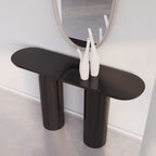 Console moderne laquée avec plateau ovale et pieds cylindriques pour le couloir