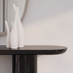 Console moderne laquée avec plateau ovale et pieds cylindriques pour le couloir