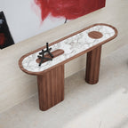 Console laquée de luxe avec plateau ovale en marbre Arabescato pour couloir ou salon
