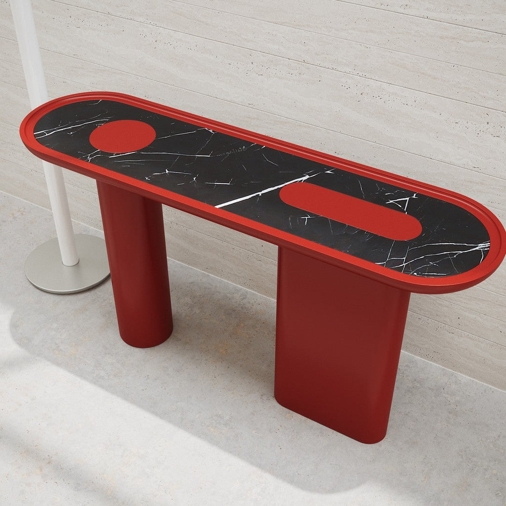 Console laquée de luxe avec plateau ovale en marbre Arabescato pour couloir ou salon