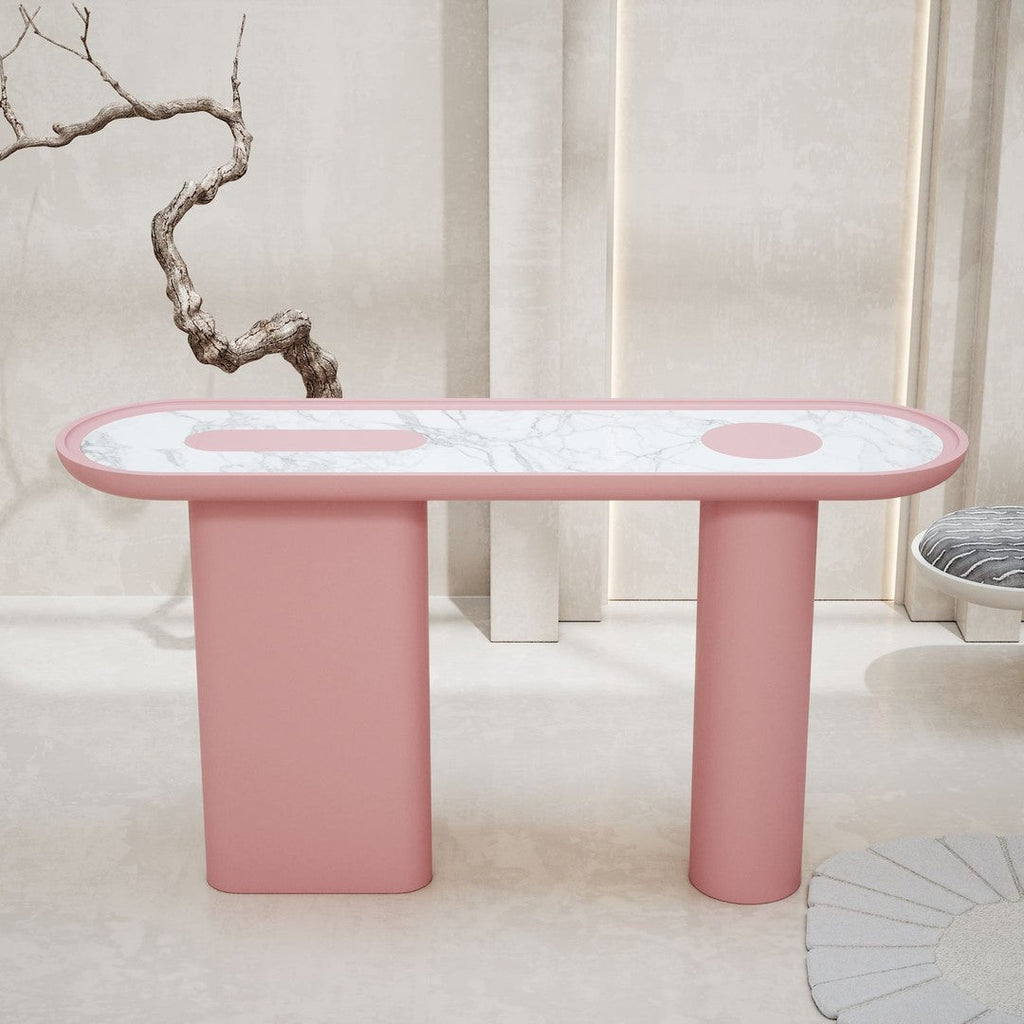 Console laquée de luxe avec plateau ovale en marbre Arabescato pour couloir ou salon