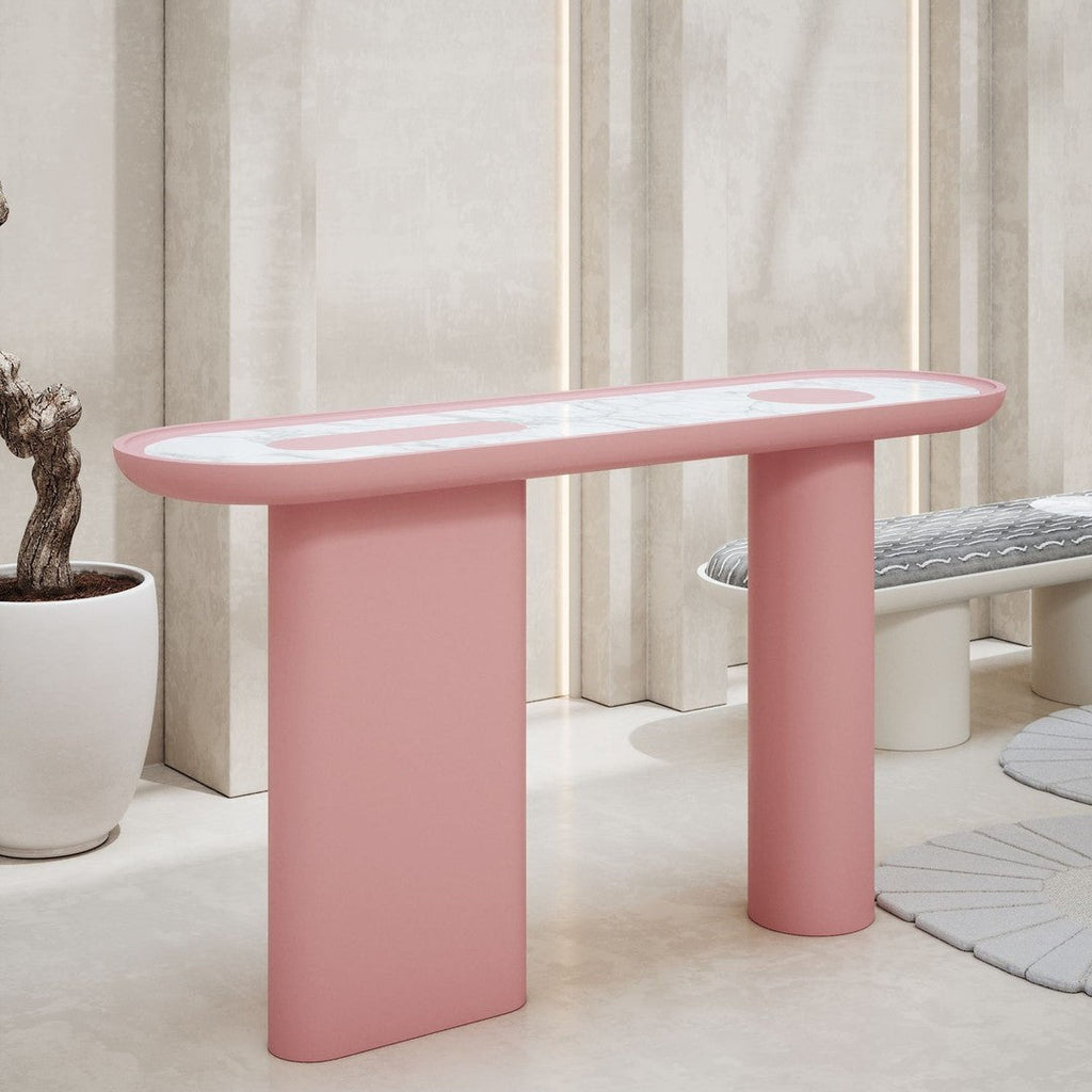 Console laquée de luxe avec plateau ovale en marbre Arabescato pour couloir ou salon